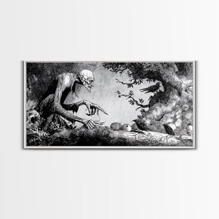 The Orchard Hag, Expressionist Nightmare Art, Wide Panoramic Art, Dark Halloween Decor, Canvas Print, Halloween Wall Art