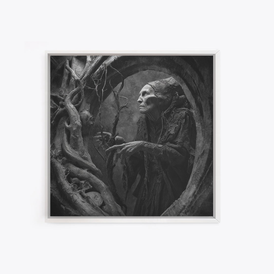 The Orchard Hag, Biomechanical Horror Art, Square Wall Art, Dark Halloween Decor, Canvas Print, Halloween Wall Art, Statement Wall Art