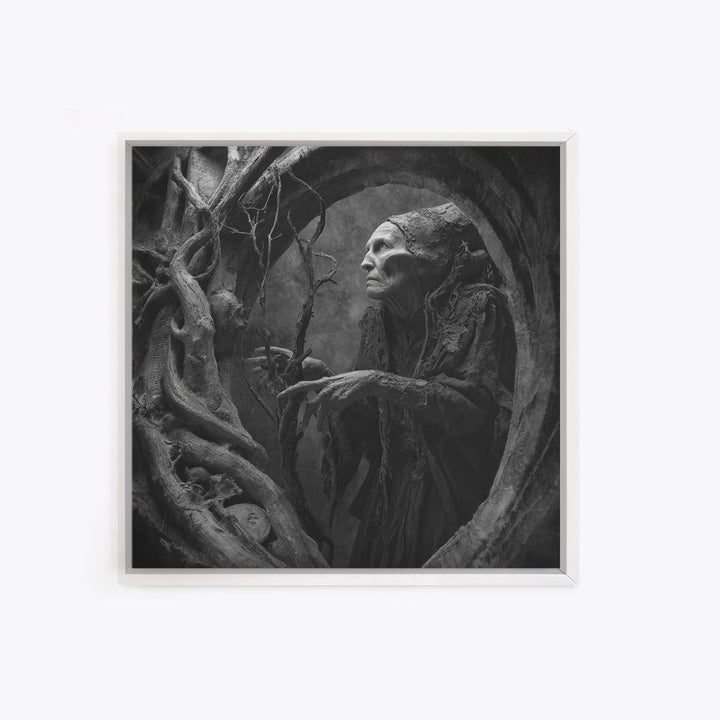 The Orchard Hag, Biomechanical Horror Art, Square Wall Art, Dark Halloween Decor, Canvas Print, Halloween Wall Art, Statement Wall Art
