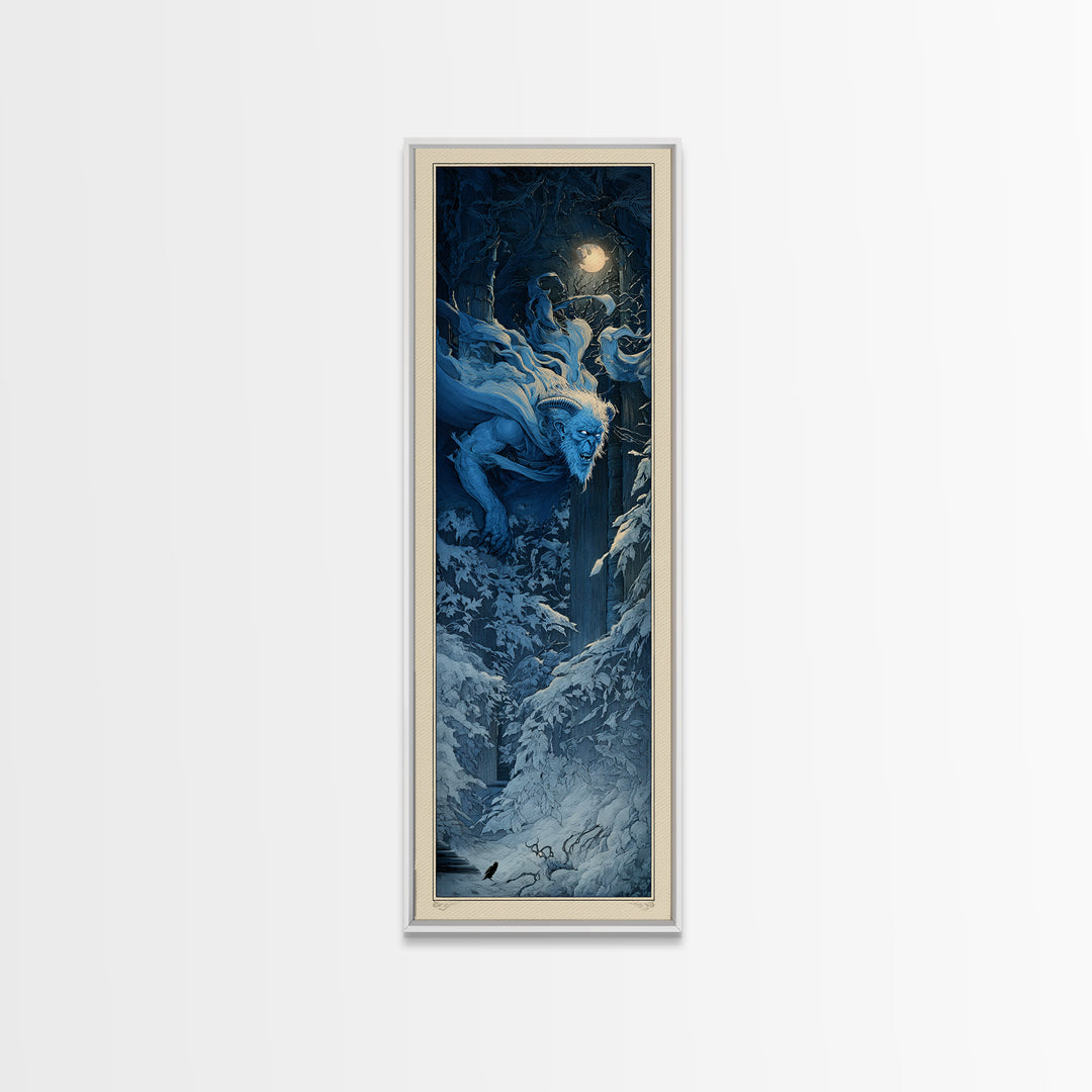 The Frost Goblin, Gothic Engraving Art, Tall Narrow Wall Art, Gothic Horror Wall Art, Framed Canvas Print, Halloween Wall Art