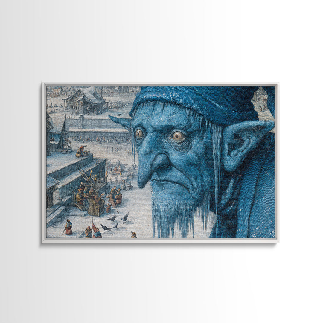 The Frost Goblin, Medieval Grotesque Art, Landscape Wall Art, Dark Fantasy Wall Art, Framed Canvas Print, Halloween Wall Art