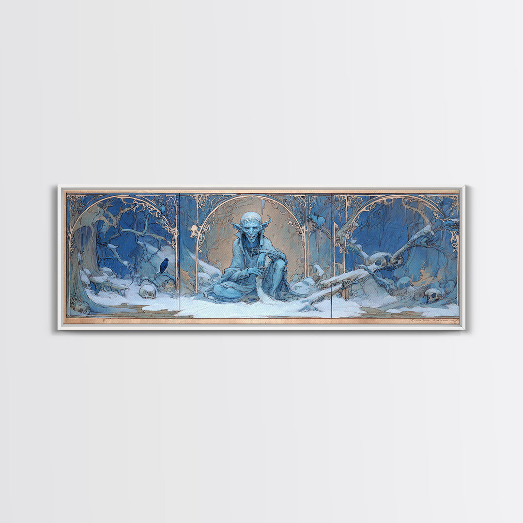 The Frost Goblin, Decadent Gothic Art, Extra Wide Wall Art, Macabre Wall Art, Framed Canvas Print, Halloween Wall Art