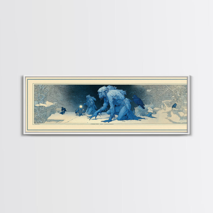 The Frost Goblin, Symbolist Death Art, Extra Wide Wall Art, Macabre Wall Art, Framed Canvas Print, Halloween Wall Art