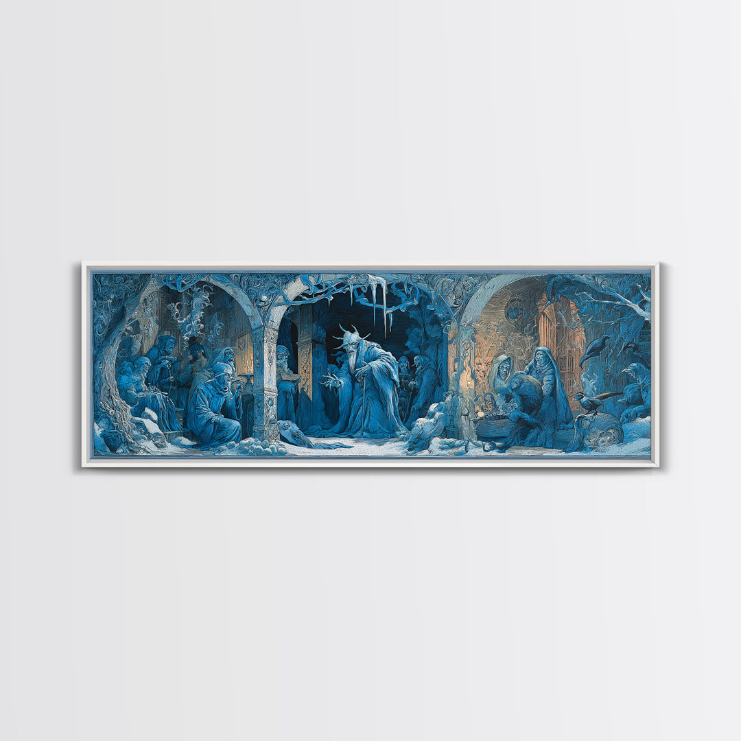 The Frost Goblin, Expressionist Gothic Art, Extra Wide Wall Art, Dark Halloween Decor, Framed Canvas Print, Halloween Wall Art