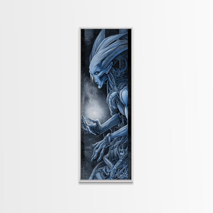 The Frost Goblin, Biomechanical Horror Art, Tall Narrow Wall Art, Dark Halloween Decor, Canvas Print, Halloween Wall Art, Horror Wall Art