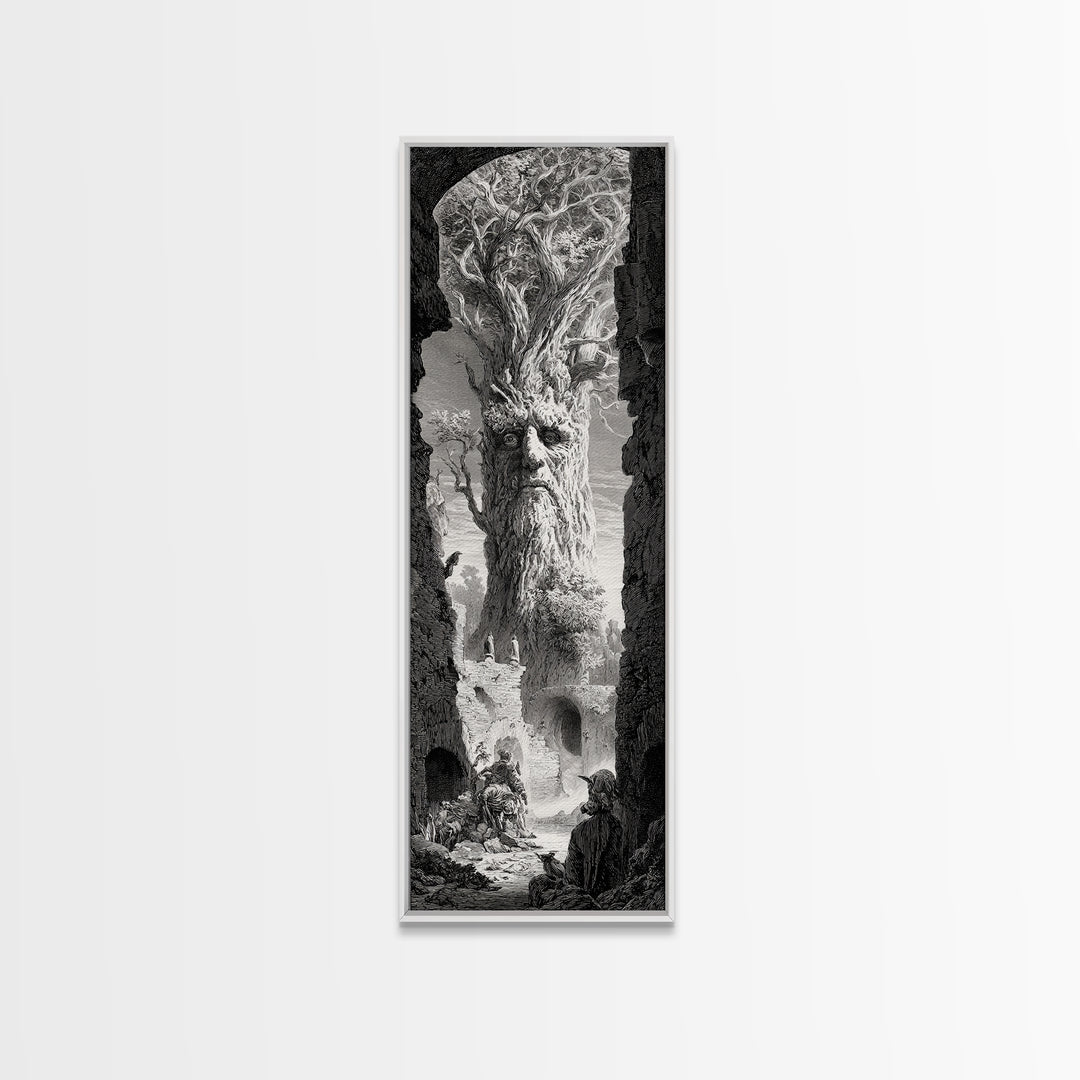 The Hollow-Tree Monster, Gothic Engraving Art, Tall Narrow Wall Art, Gothic Horror Wall Art, Framed Canvas Print, Halloween Wall Art