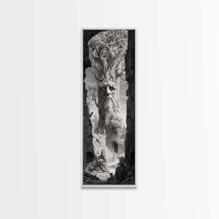 The Hollow-Tree Monster, Gothic Engraving Art, Tall Narrow Wall Art, Gothic Horror Wall Art, Framed Canvas Print, Halloween Wall Art