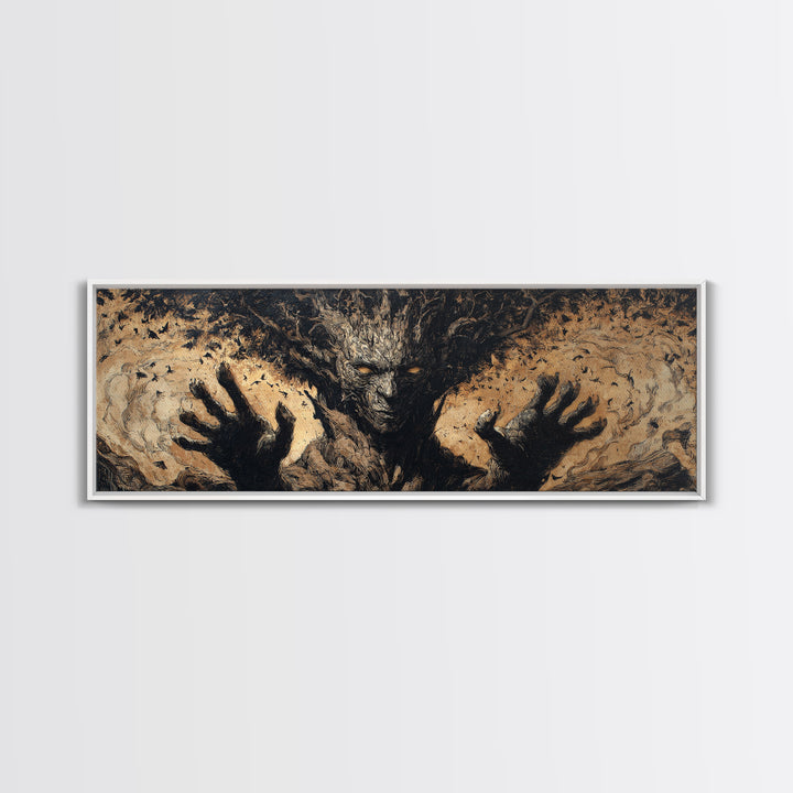 The Hollow-Tree Monster, Dark Romantic Horror Art, Extra Wide Wall Art, Gothic Horror Wall Art, Canvas Print, Halloween Wall Art