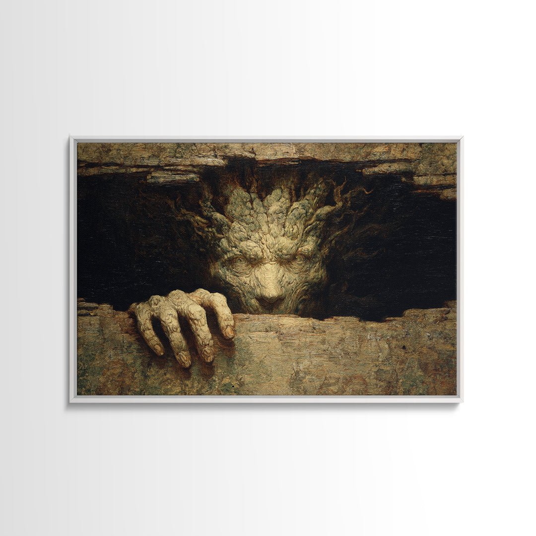 The Hollow-Tree Monster, Symbolist Gothic Landscape, Landscape Wall Art, Dark Fantasy Wall Art, Framed Canvas Print, Halloween Wall Art