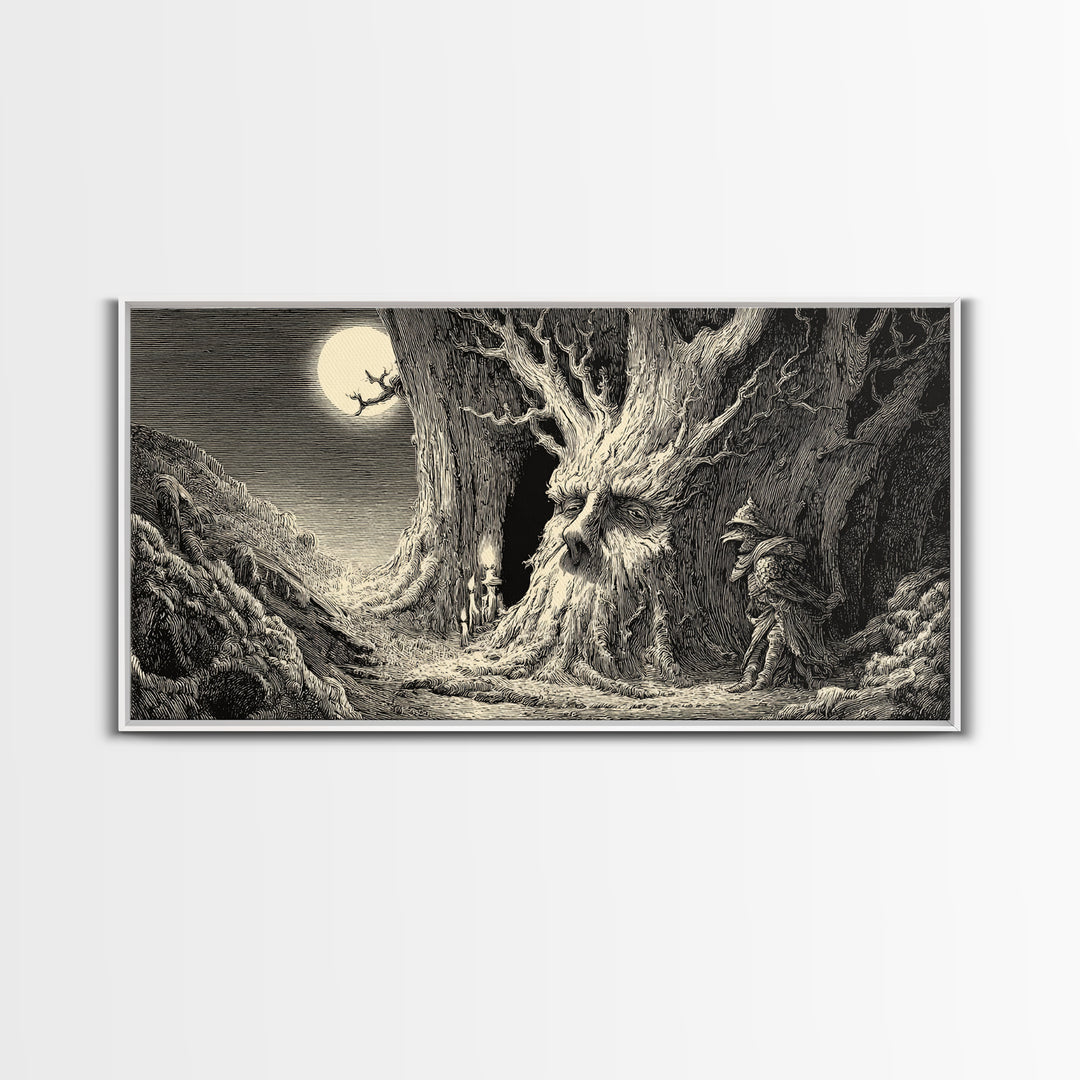 The Hollow-Tree Monster, Expressionist Nightmare Art, Wide Panoramic Art, Macabre Wall Art, Canvas Print, Halloween Wall Art