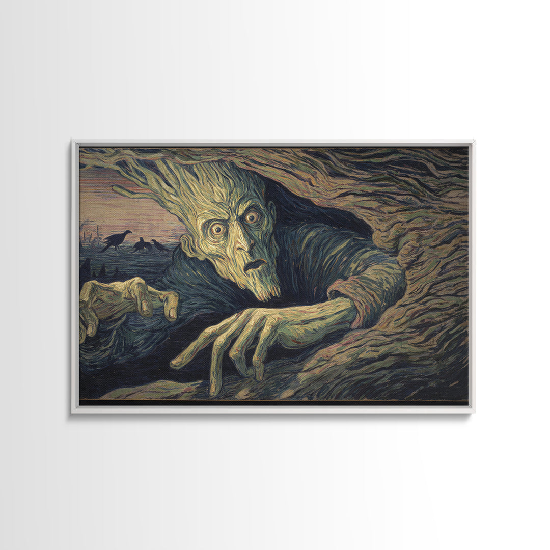 The Hollow-Tree Monster, Expressionist Gothic Art, Landscape Wall Art, Dark Halloween Decor, Canvas Print, Halloween Wall Art