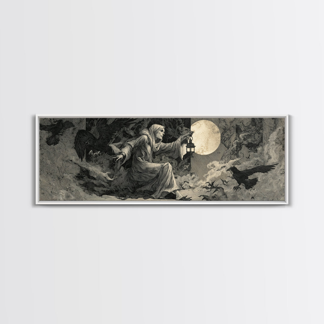 The Crossroads Spirit, Visionary Gothic Art, Extra Wide Wall Art, Dark Halloween Decor, Canvas Print, Halloween Wall Art