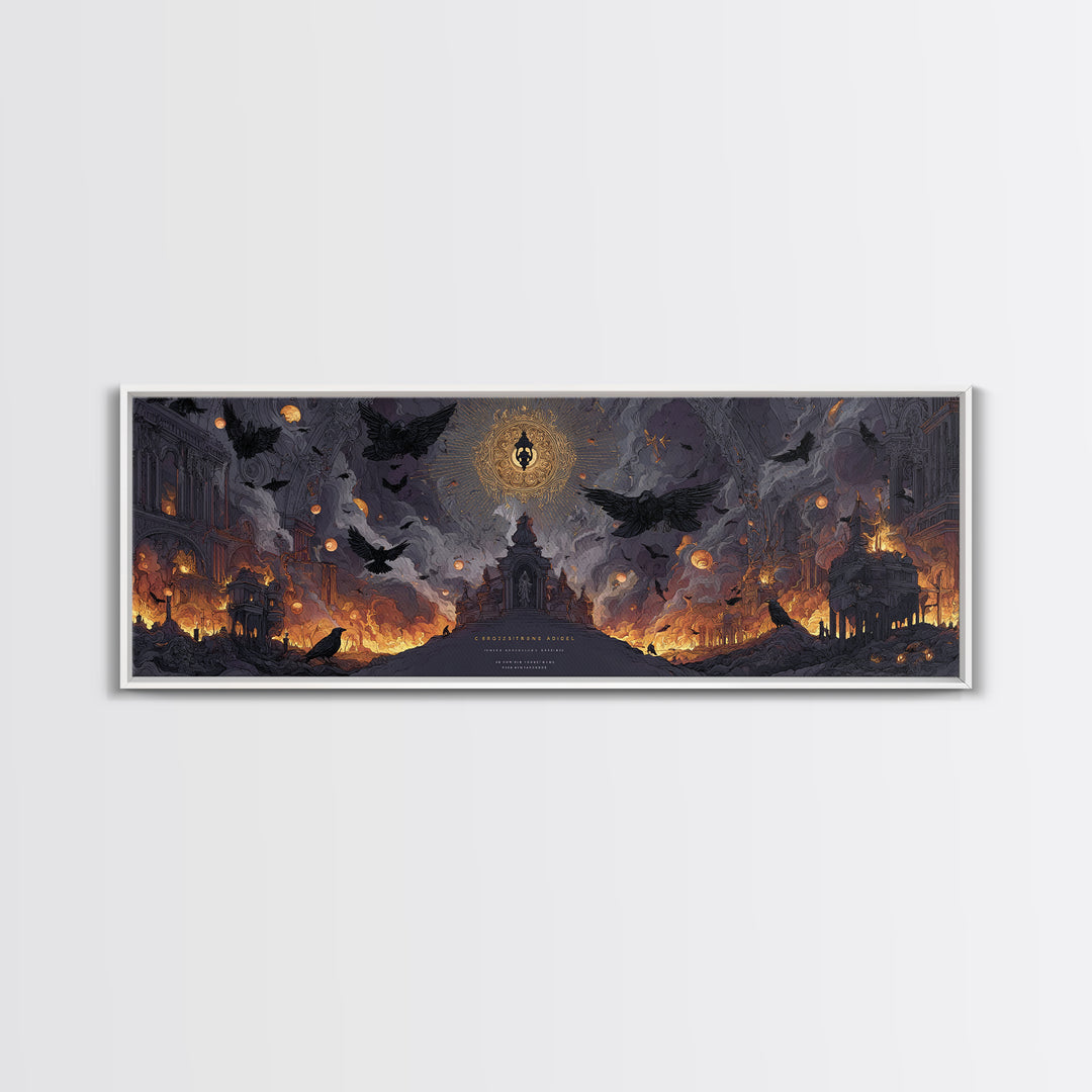 The Crossroads Spirit, Apocalyptic Romantic Art, Extra Wide Wall Art, Dark Halloween Decor, Canvas Print, Halloween Wall Art