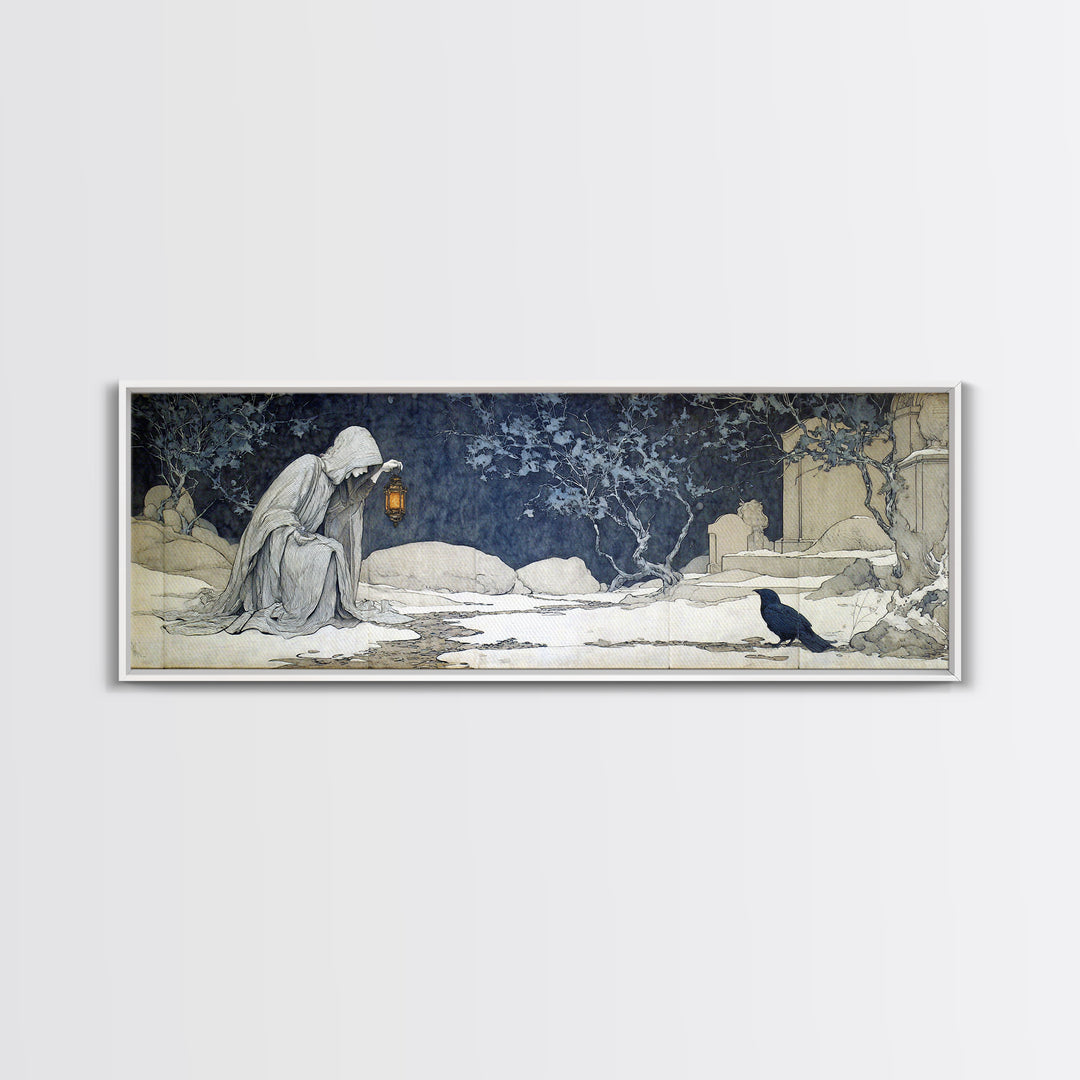 The Crossroads Spirit, Symbolist Death Art, Extra Wide Wall Art, Dark Halloween Decor, Canvas Print, Halloween Wall Art