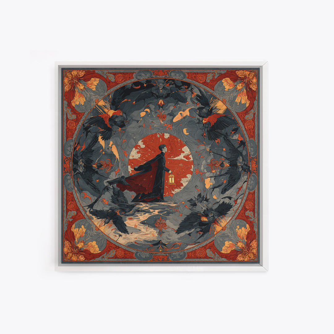 The Crossroads Spirit, Dark Symbolist Art, Square Wall Art, Macabre Wall Art, Framed Canvas Print, Halloween Wall Art