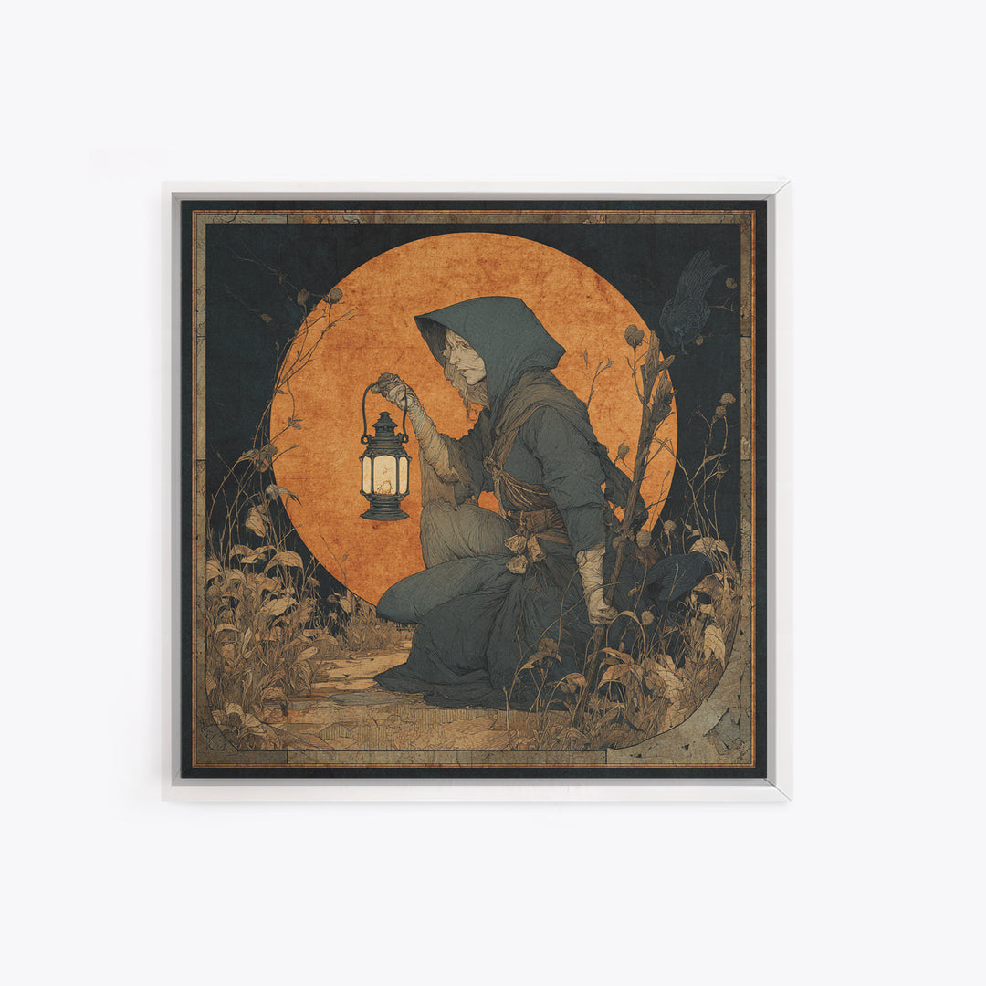 The Crossroads Spirit, Symbolist Etching Art, Square Wall Art, Dark Fantasy Wall Art, Framed Canvas Print, Halloween Wall Art