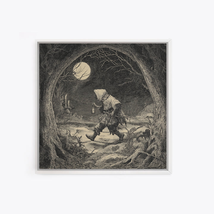 The Crossroads Spirit, Expressionist Nightmare Art, Square Wall Art, Dark Halloween Decor, Framed Canvas Print, Halloween Wall Art