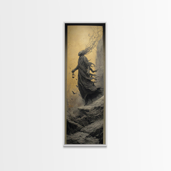 The Crossroads Spirit, Surreal Apocalyptic Art, Tall Narrow Wall Art, Macabre Wall Art, Canvas Print, Halloween Wall Art