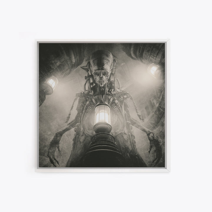 The Crossroads Spirit, Biomechanical Horror Art, Square Wall Art, Dark Fantasy Wall Art, Canvas Print, Halloween Wall Art, Gothic Home Decor