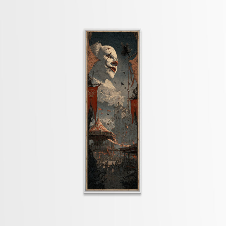 The Abandoned Carnival, Gothic Engraving Art, Tall Narrow Wall Art, Macabre Wall Art, Framed Canvas Print, Halloween Wall Art