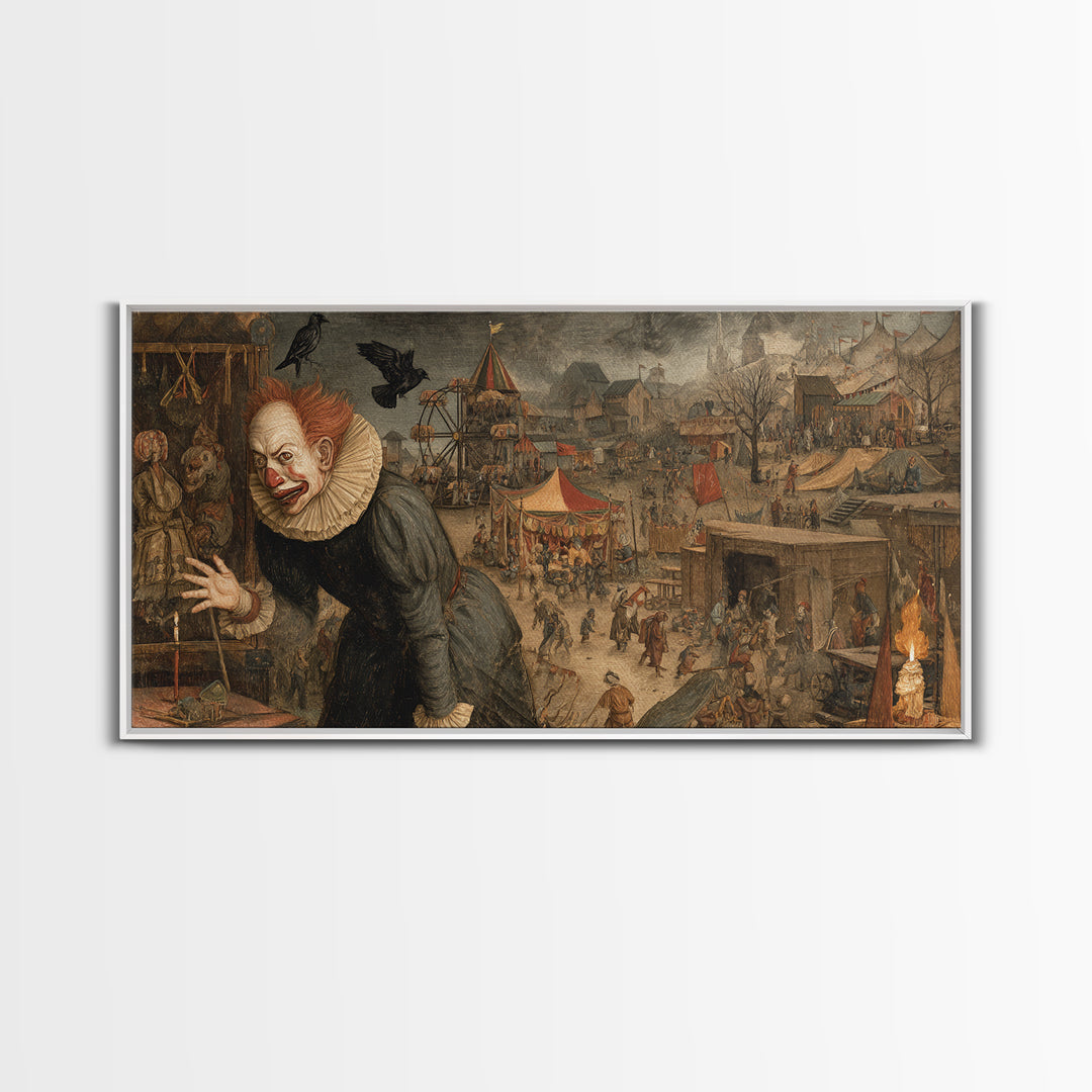 The Abandoned Carnival, Northern Renaissance Horror, Wide Panoramic Art, Dark Halloween Decor, Canvas Print, Halloween Wall Art