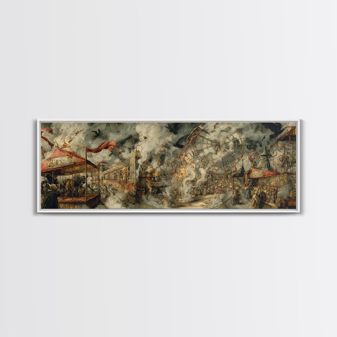 The Abandoned Carnival, Dark Renaissance Art, Extra Wide Wall Art, Dark Halloween Decor, Framed Canvas Print, Halloween Wall Art