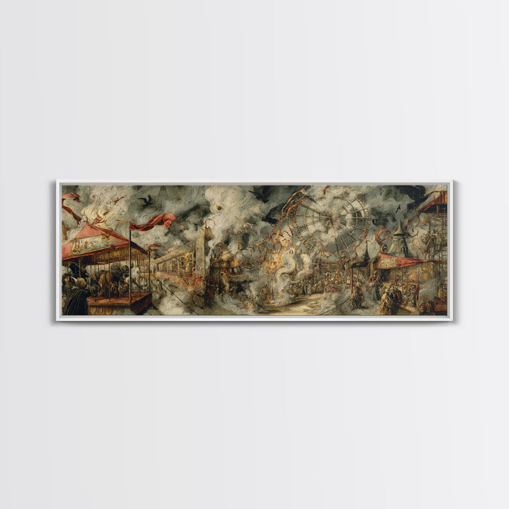 The Abandoned Carnival, Dark Renaissance Art, Extra Wide Wall Art, Dark Halloween Decor, Framed Canvas Print, Halloween Wall Art