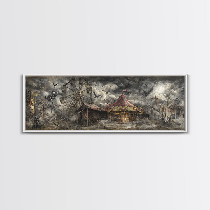 The Abandoned Carnival, Gothic Nightmare Art, Extra Wide Wall Art, Macabre Wall Art, Framed Canvas Print, Halloween Wall Art