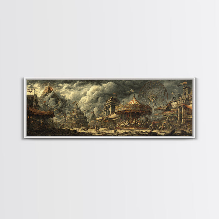 The Abandoned Carnival, Apocalyptic Romantic Art, Extra Wide Wall Art, Dark Fantasy Wall Art, Framed Canvas Print, Halloween Wall Art
