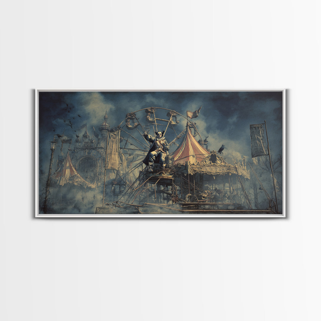 The Abandoned Carnival, Symbolist Gothic Landscape, Wide Panoramic Art, Gothic Horror Wall Art, Framed Canvas Print, Halloween Wall Art