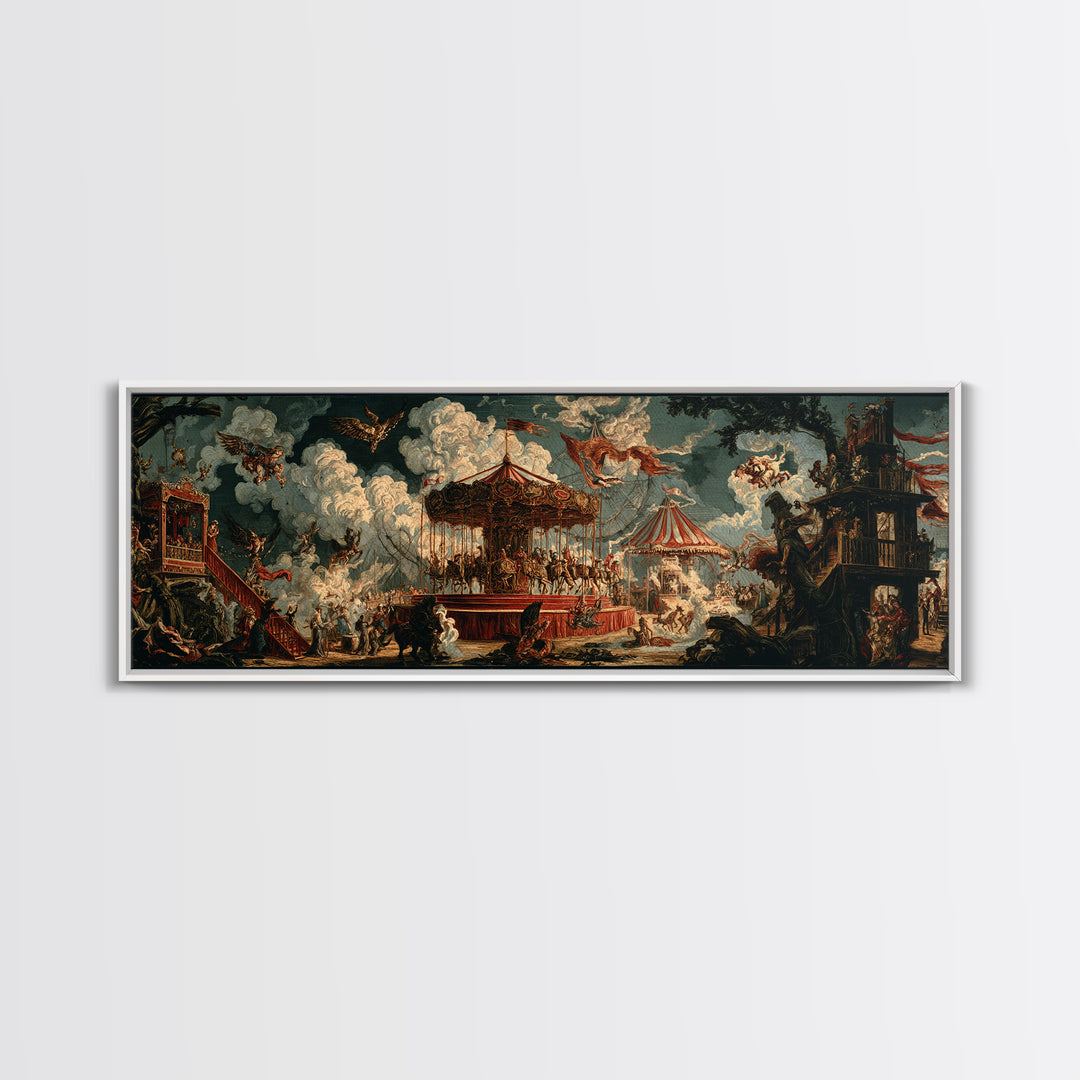 The Abandoned Carnival, Symbolist Etching Art, Extra Wide Wall Art, Dark Halloween Decor, Framed Canvas Print, Halloween Wall Art