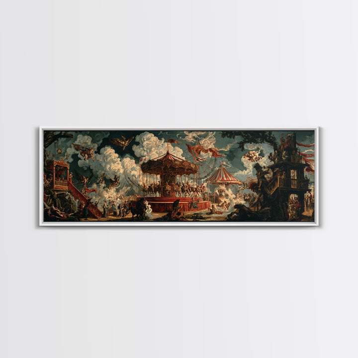 The Abandoned Carnival, Symbolist Etching Art, Extra Wide Wall Art, Dark Halloween Decor, Framed Canvas Print, Halloween Wall Art