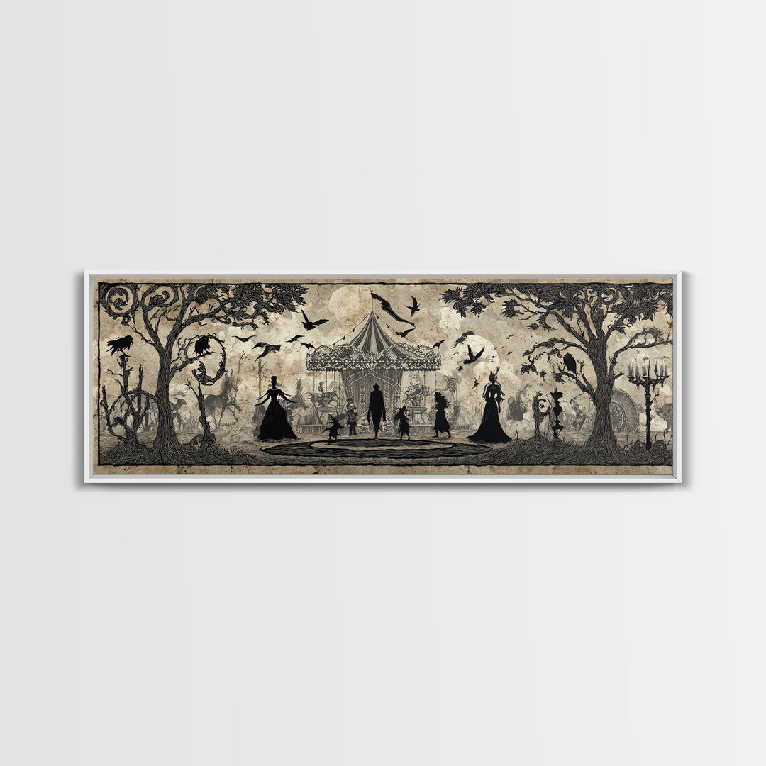 The Abandoned Carnival, Decadent Line Art, Extra Wide Wall Art, Dark Fantasy Wall Art, Framed Canvas Print, Halloween Wall Art