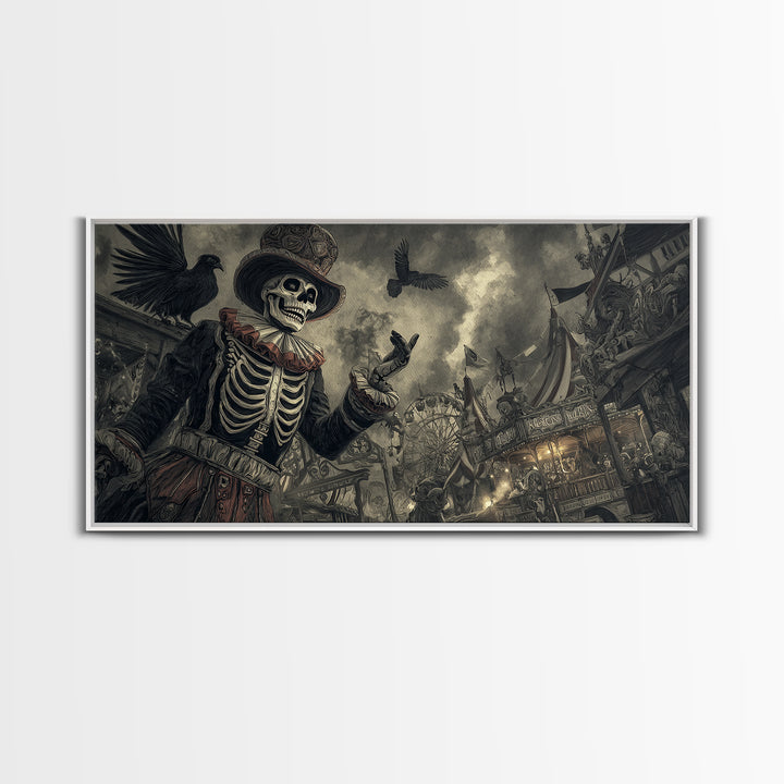 The Abandoned Carnival, Macabre Folk Print Art, Wide Panoramic Art, Dark Halloween Decor, Canvas Print, Halloween Wall Art