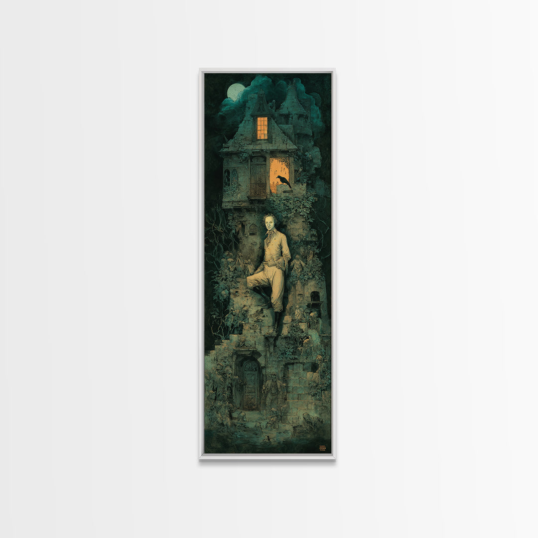 The Haunted Manor, Medieval Grotesque Art, Tall Narrow Wall Art, Dark Halloween Decor, Framed Canvas Print, Halloween Wall Art