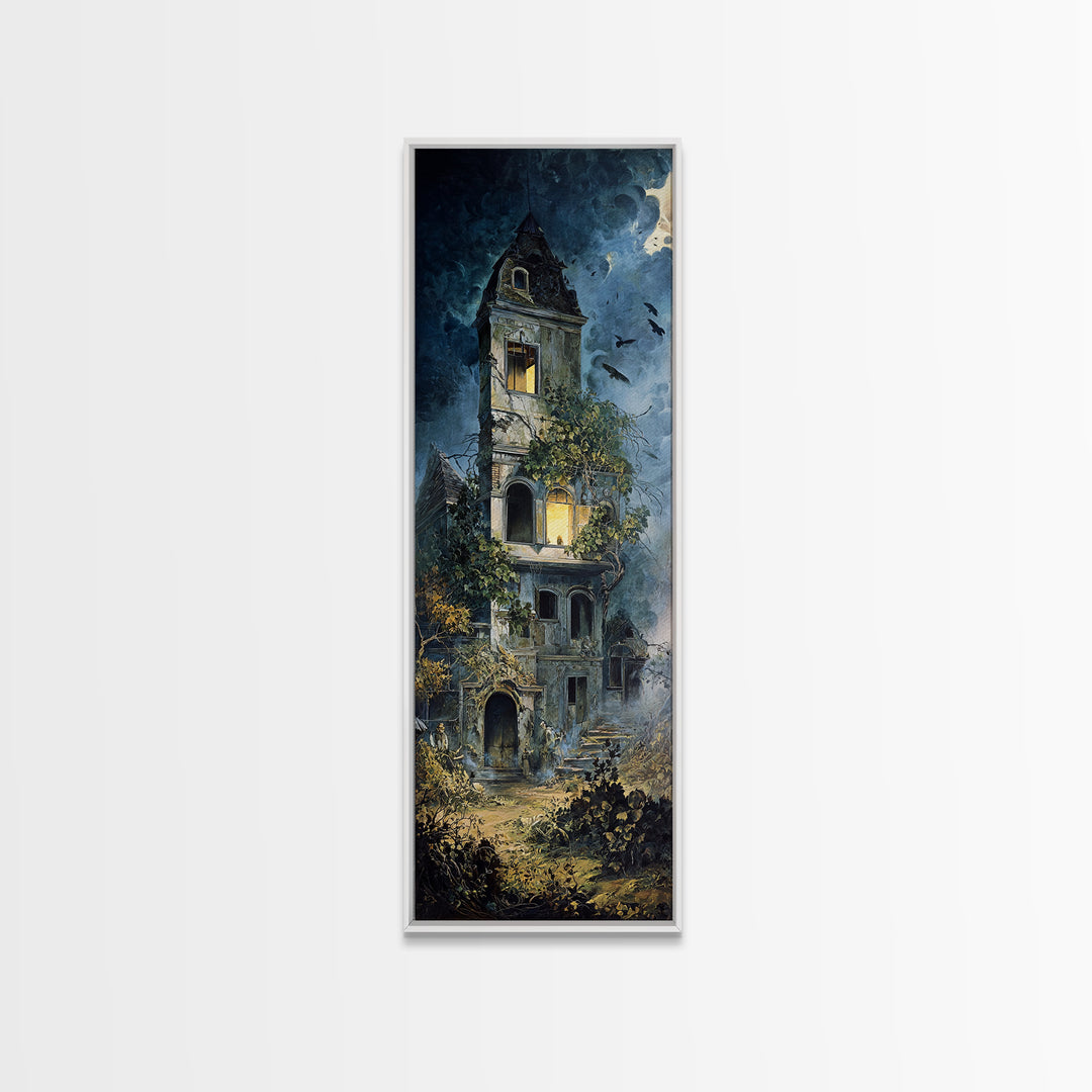 The Haunted Manor, Dark Renaissance Art, Tall Narrow Wall Art, Macabre Wall Art, Canvas Print, Halloween Wall Art