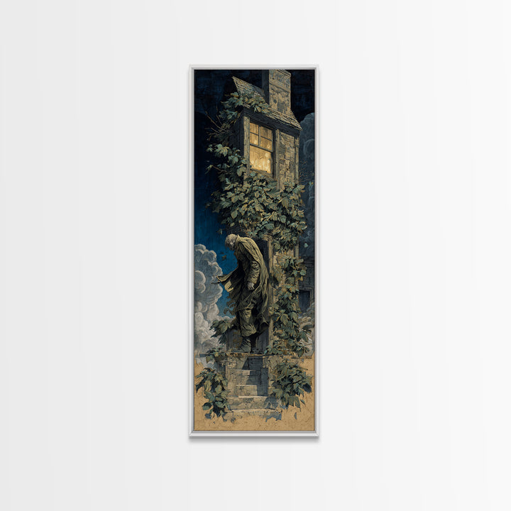 The Haunted Manor, Gothic Nightmare Art, Tall Narrow Wall Art, Gothic Horror Wall Art, Framed Canvas Print, Halloween Wall Art