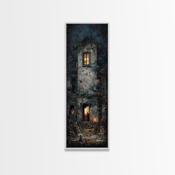 The Haunted Manor, Visionary Gothic Art, Tall Narrow Wall Art, Macabre Wall Art, Canvas Print, Halloween Wall Art, Halloween Decor