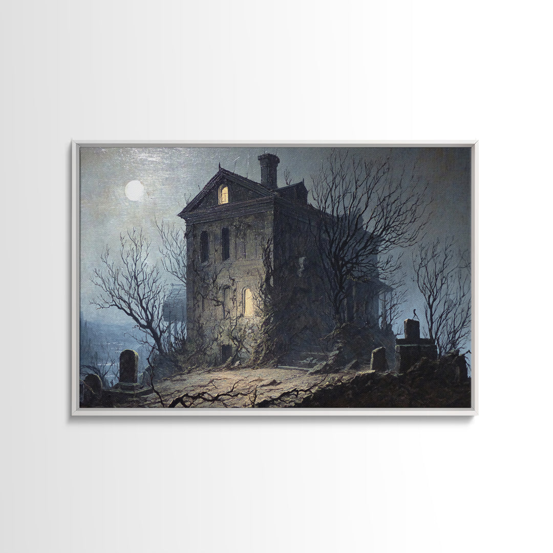 The Haunted Manor, Romantic Gothic Landscape, Landscape Wall Art, Dark Halloween Decor, Canvas Print, Halloween Wall Art