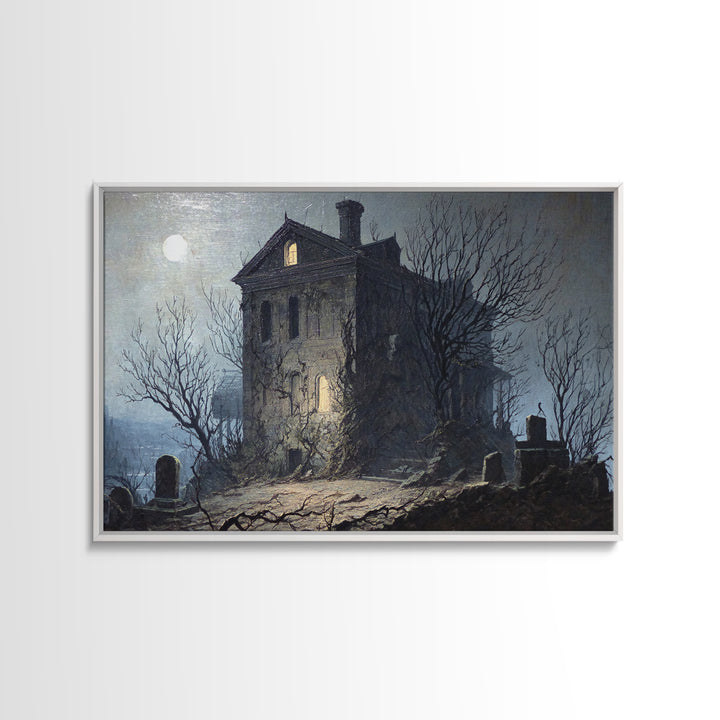 The Haunted Manor, Romantic Gothic Landscape, Landscape Wall Art, Dark Halloween Decor, Canvas Print, Halloween Wall Art