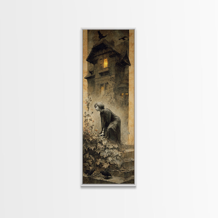 The Haunted Manor, Symbolist Dream Art, Tall Narrow Wall Art, Gothic Horror Wall Art, Canvas Print, Halloween Wall Art