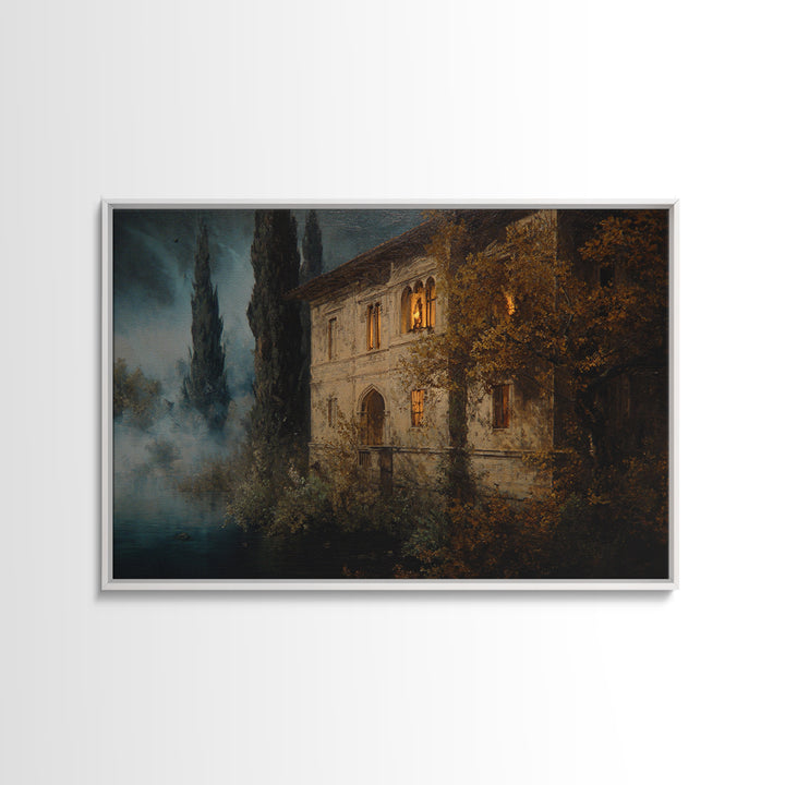 The Haunted Manor, Symbolist Gothic Landscape, Landscape Wall Art, Dark Fantasy Wall Art, Framed Canvas Print, Halloween Wall Art