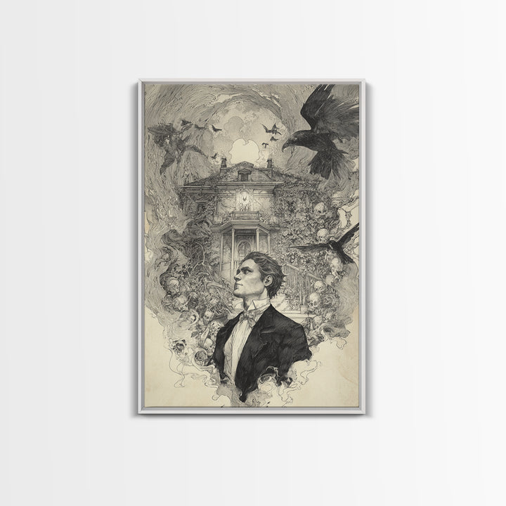 The Haunted Manor, Decadent Gothic Art, Vertical Wall Art, Macabre Wall Art, Framed Canvas Print, Halloween Wall Art