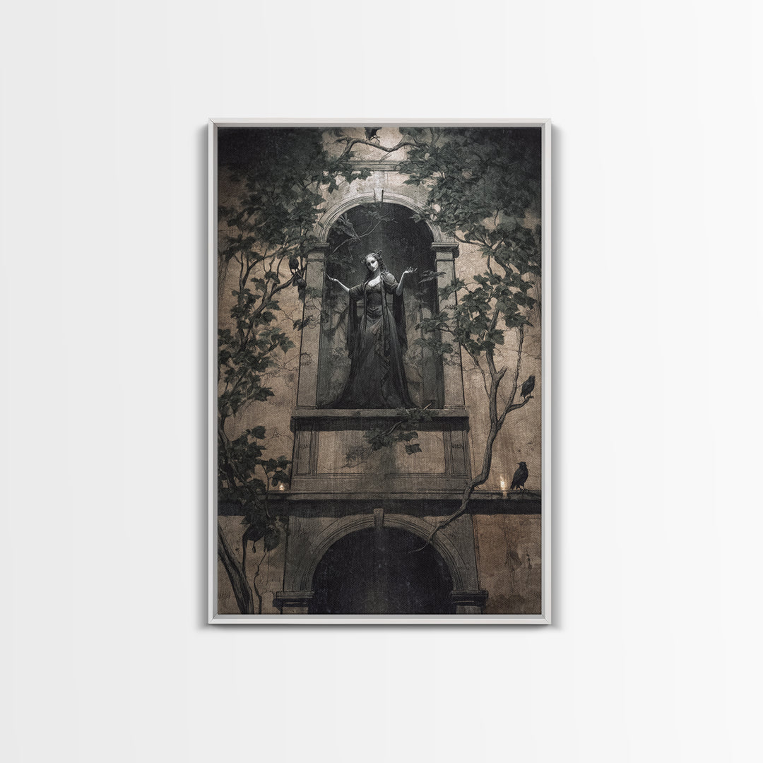 The Haunted Manor, Dark Symbolist Art, Vertical Wall Art, Dark Halloween Decor, Framed Canvas Print, Halloween Wall Art