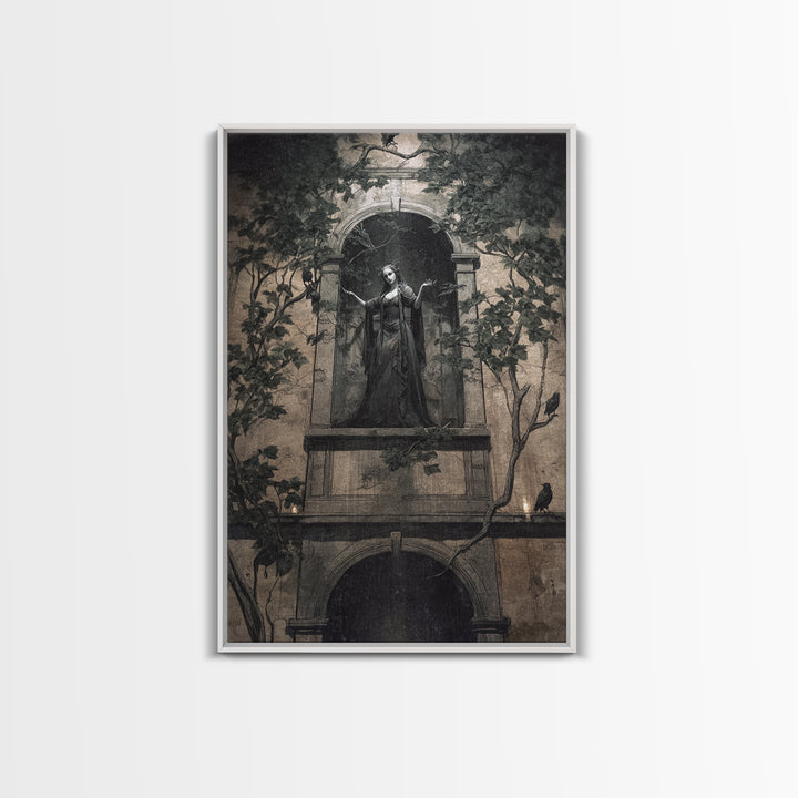 The Haunted Manor, Dark Symbolist Art, Vertical Wall Art, Dark Halloween Decor, Framed Canvas Print, Halloween Wall Art