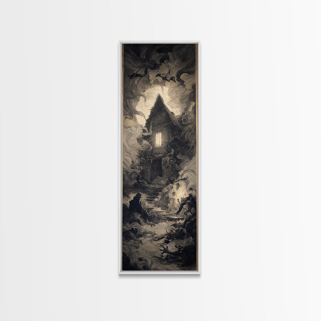 The Haunted Manor, Expressionist Nightmare Art, Tall Narrow Wall Art, Dark Halloween Decor, Canvas Print, Halloween Wall Art