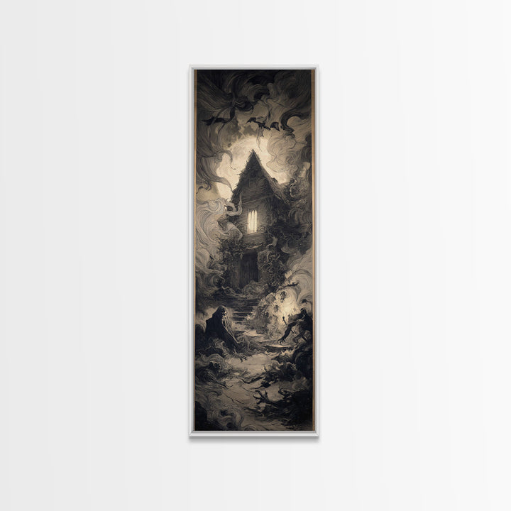 The Haunted Manor, Expressionist Nightmare Art, Tall Narrow Wall Art, Dark Halloween Decor, Canvas Print, Halloween Wall Art