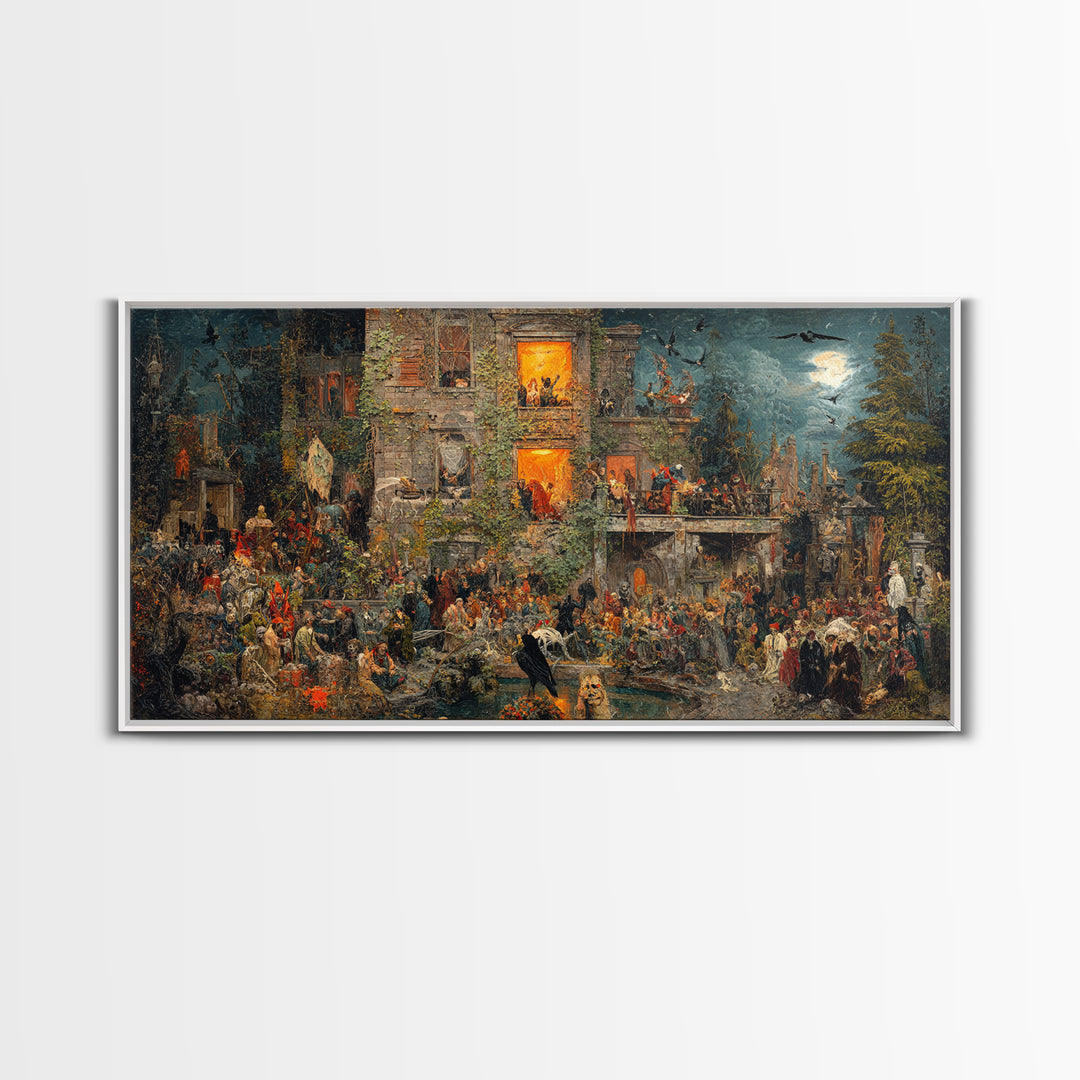 The Haunted Manor, Grotesque Carnival Art, Wide Panoramic Art, Dark Halloween Decor, Canvas Print, Halloween Wall Art, Statement Wall Art