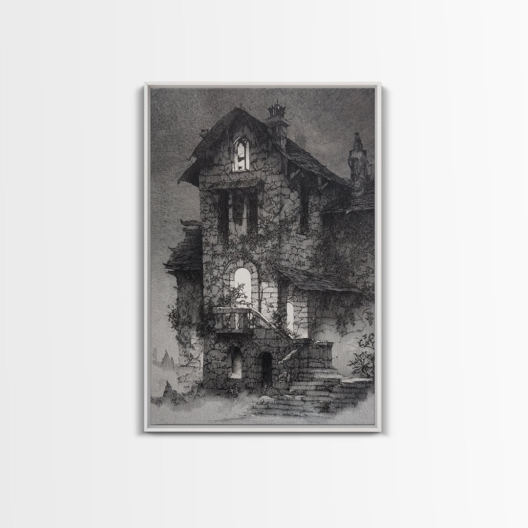 The Haunted Manor, Victorian Macabre Art, Vertical Wall Art, Dark Halloween Decor, Canvas Print, Halloween Wall Art, Macabre Wall Art