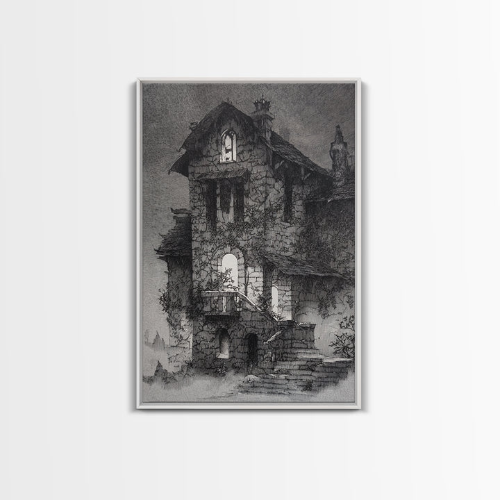 The Haunted Manor, Victorian Macabre Art, Vertical Wall Art, Dark Halloween Decor, Canvas Print, Halloween Wall Art, Macabre Wall Art